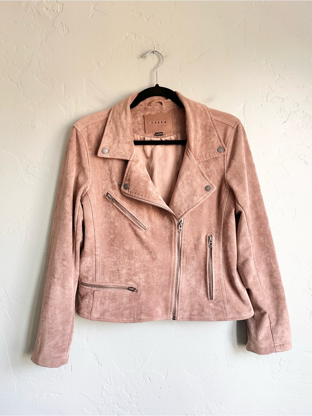 Blank‎ NYC Taupe Faux Suede Moto Jacket Women's Medium EUC Classic Quiet Luxury